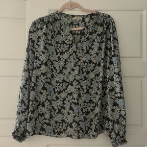 LOFT Black and Gray Relaxed Buttoned Blouse